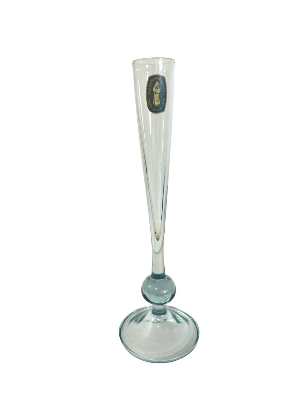 Vintage Whitefriars Light Blue Crystal Glass Single Bud Vase